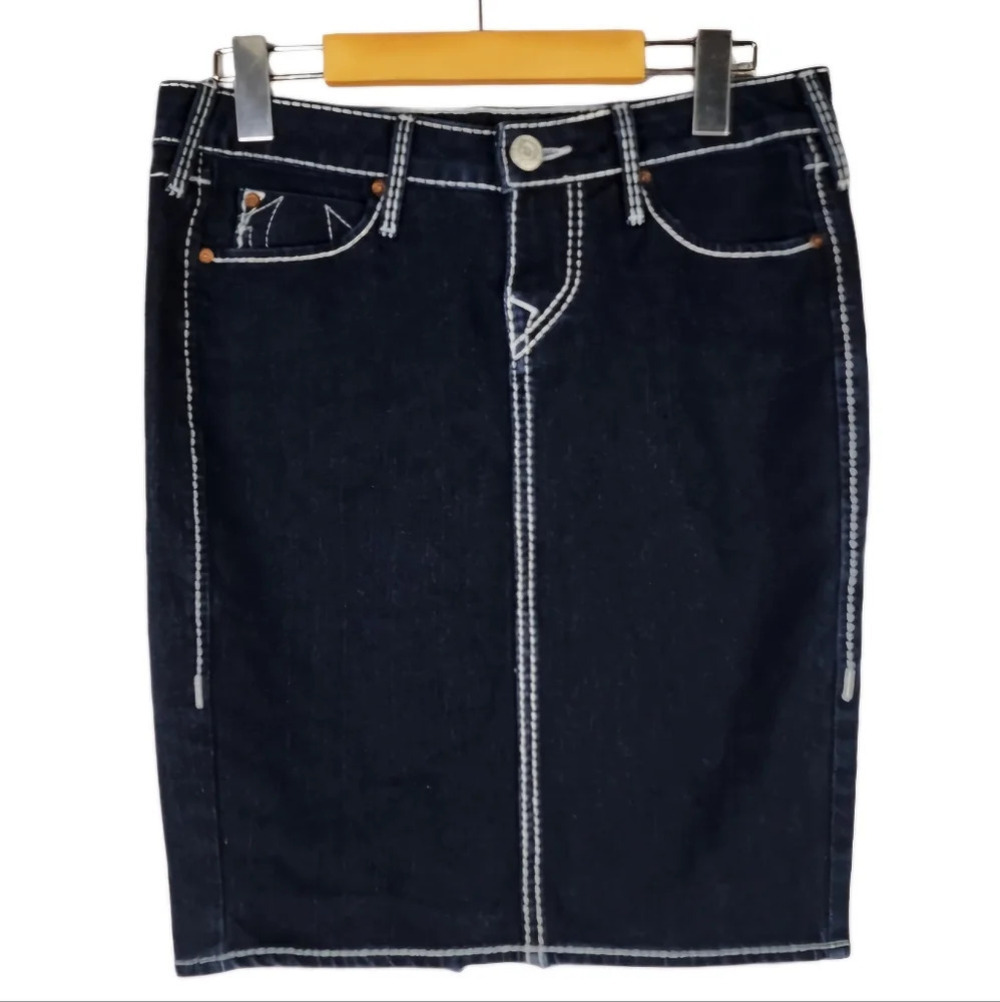 True Religion Dark Denim Pencil Skirt Festival Rodeo Size 27